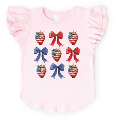 The Juniper Shop Coquette Bows And USA Strawberries Flutter Sleeve Tee