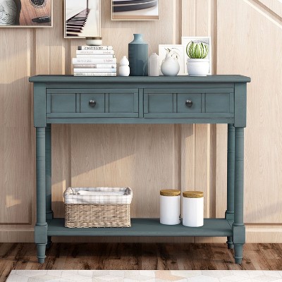 CAVINAS Modern Console Table with Storage, Console Table Traditional Design with Two Drawers and Bottom Shelf