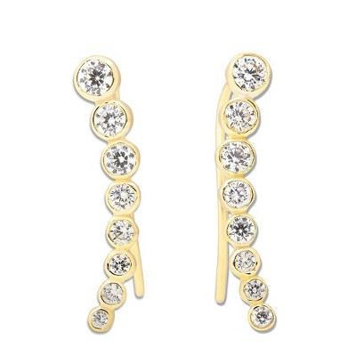 Bella Silver Sterling Silver Graduating CZ Ear Crawler Earrings - Gold Plated - Gold