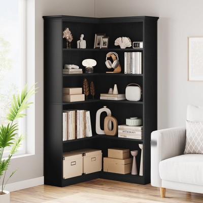 5 Tier 72" L-Shaped Corner Bookshelf ,Wood Bookcase with Anti-Tip Design for Living Room