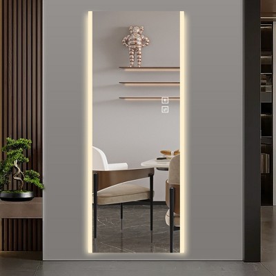 Whisen Rimless LED Full Length Mirror with Lights 3-Color Dimmable Touch Control Wall Mounted or Floor Standing, 65"x21"