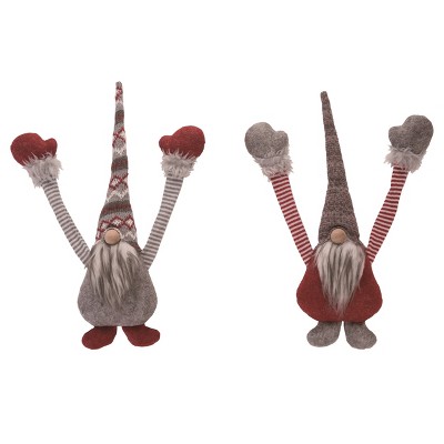 Transpac Plush Christmas Gnome Set of 2 Holiday Home Decorations Soft Polyester Decor for Festive Cheer