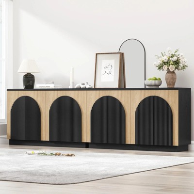 Brafab Fluted Sideboard Buffet Cabine, Arched Reeded Design Doors, Adjustable Shelves
