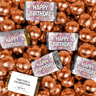 Happy Birthday Candy Confetti Assorted Wrapped Chocolate Miniatures and Milk Chocolate Foil Ball Mix