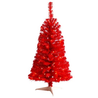 Nearly Natural 3-ft Red Artificial Christmas Tree with 50 LED Lights and 118 Bendable Branches