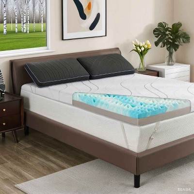 Vipbear Mattress Topper with Ice Silk Cover  4 Inch, Premium Cooling Gel+ Bamboo High-Density Memory Foam Mattress Topper