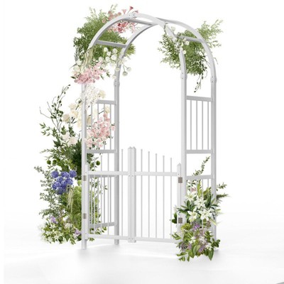 Karl Home 86 In.White Pvc Garden Arbor With Gate