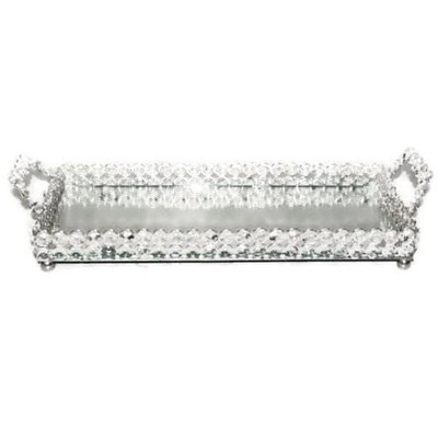 Jiallo  Sparkle Crystal Mirror Tray - L: 15" x W: 6.75"