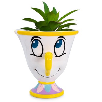 Silver Buffalo Disney Beauty and the Beast Chip 3-Inch Mini Planter with Artificial Succulent