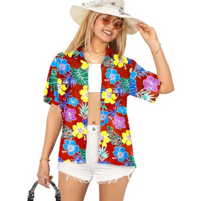 LA LEELA Women's Blouse Summer Short Sleeve Vacation Beach Tops Summer Hawaiian Tie Up Shirts Top Tunics for Women