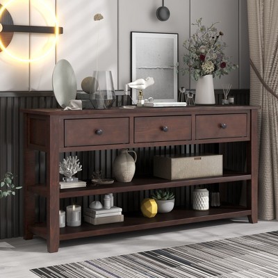 NicBex 3 Drawers Console Table with 2 Open Shelves,Entryway Table with Black Round Knobs,Modern Couch Table for Living Room