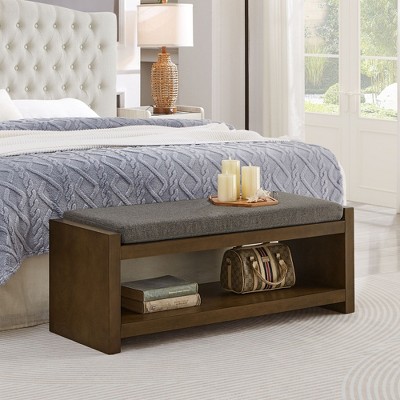 Kumasinova 40"/47" Entryway Bench with Lower Shelf,Modern Shoe Rack Bench with Removable Cushion,End of Bed Storage Bench for Bedroom,Entryway