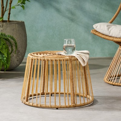 Patio Outdoor Side Table, Round Rattan End Table, Bohemia Style Accent Tables, Outdoor Indoor Side Table For Living Room Garden Balcony Yard