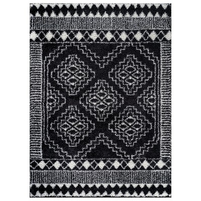 World Rug Gallery Geometric Shag Rug – Ideal for Living Room, Bedroom, or Entryway – White – Medium Pile, Easy to Clean