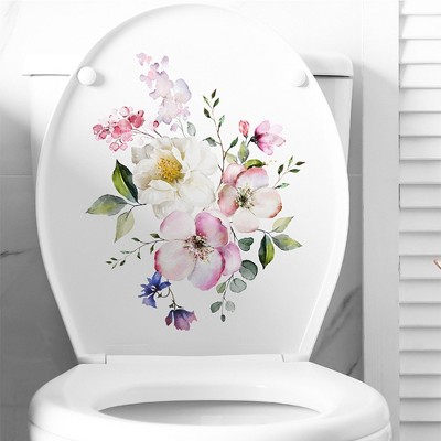 Modern Minimalist Floral Toilet Stickers - Self-Adhesive Bathroom Decals for Toilet Lid, Seat & Wall, Green Leaf Flower Patterns