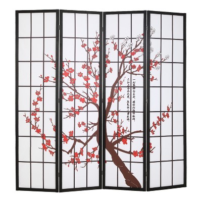 BestMasage 4 Panel Wooden Room Screen Divider Folding Portable Partition Screen