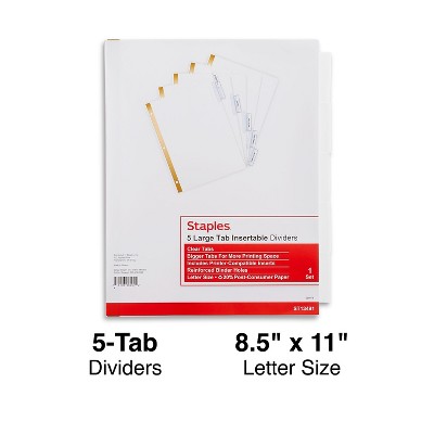 Staples Big Tab Insertable Paper Dividers 5-Tab Clear (13491/11122) 462788