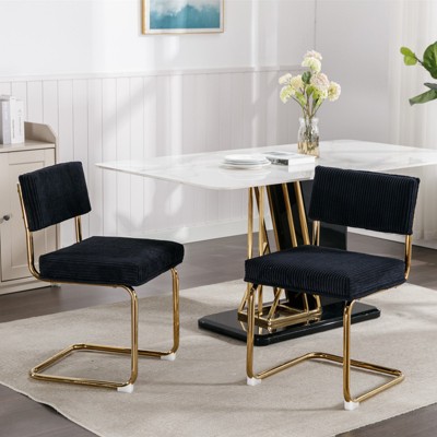 TIRAMISUBEST Modern Set of 2 Dining Chairs w/ Gold Metal Frame, Corduroy Fabric Accent Armless Kitchen Chairs