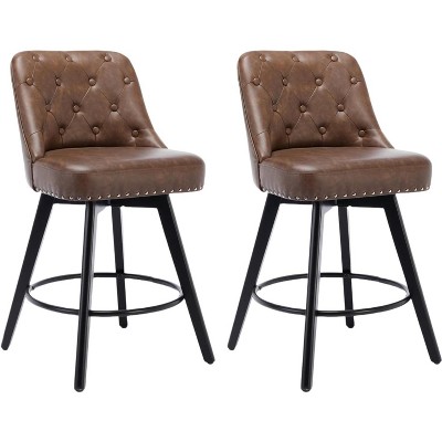 Jojoka Swivel Bar Stools with Back,Counter Height Set of 2,26" H Faux Leather Upholstered Barstools for Kitchen Island