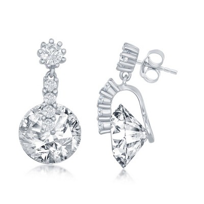Bella Silver Sterling Silver Round Spinning CZ Earrings - Silver
