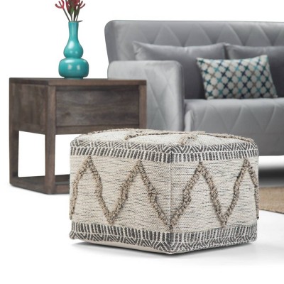 Tasneem Square Moroccan Inspired Pouf Natural Gray - WyndenHall: Hand Woven, Wool & Cotton, No Assembly Required