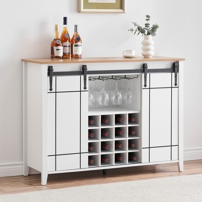 47.2" Rustic Farmhouse Dining Storage Cabinet with Adjustable Shelves, Drawers & Wine Bottle Organizer