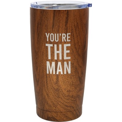 Pavilion Gift Company - The Man - 20 oz Wood Finish Stainless Steel Travel Tumbler - Portable Drinkware