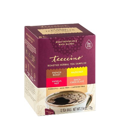 Teeccino Herbal Tea Sampler Assortment - 10 Tea Bags - Maca Chocolate, French Roast, Hazelnut, Vanilla Nut