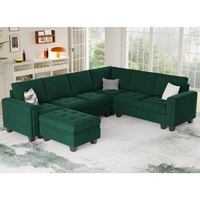 Belffin Modular Velvet Tufted L Shaped Sofa Couch with Storage Ottoman 7-Seater
