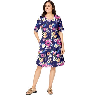 Woman Within Button-Front Short Essential Dress