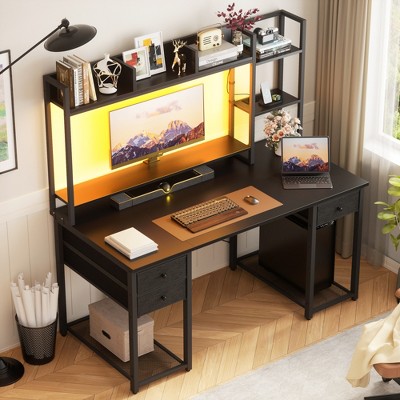 Aheaplus 47-55 inch Computer Desk with with 3 Drawers and Storage Shelves