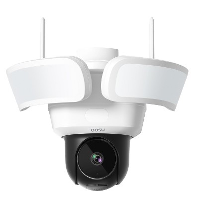 aosu Floodlight Cam Pro 360° PTZ Motion-Sensing Wi-Fi® AI-Smart 3K Security Camera with 2 Wired Integrated LED Flood Lights, 2,600 Lumens in White