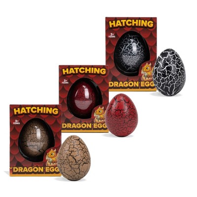 Class Collections Surprise Growing Dragon Hatch Egg Kids Novelty Toy - Pack of 3, Black Brown Red