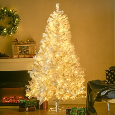 Whisen 6FT Prelit Artificial Christmas Tree with 638 Branches, 220 Warm White LED Lights, Auto Open - White