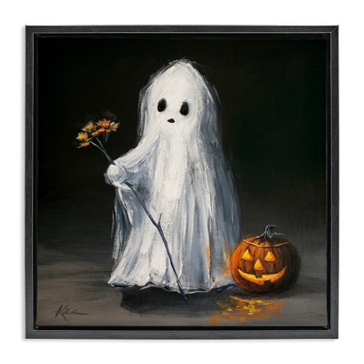 Stupell Industries Vintage Halloween Ghost & Pumpkin Floating Frame Canvas Art