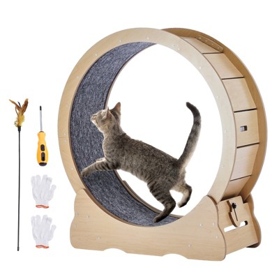 VEVOR Cat Exercise Wheel, Large Cat Treadmill Wheel for Indoor Cats, 35.8 inch Cat Running Wheel with Detachable Carpet and Cat Teaser, Beige