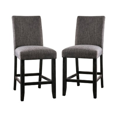 24/7 Shop At Home Norelo 25"  Counter Height Barstool: Set of 2, Gray Linen Fabric, Wood Legs