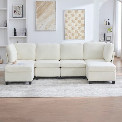 113''U-Shaped Sectional Sofas with Chaise, Storage Ottoman, and Convertible Design for Living Room, Apartment, Office
