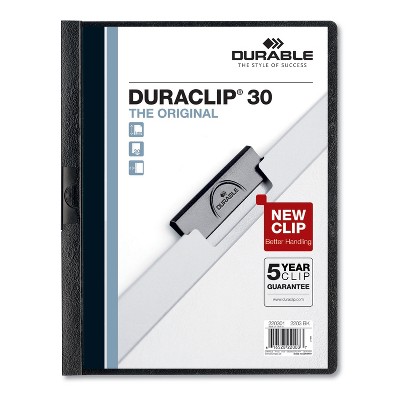 Durable DuraClip Report Cover Clip Fastener Clear/Black 30-Sheet - 8.5" x 11" - Case of 25