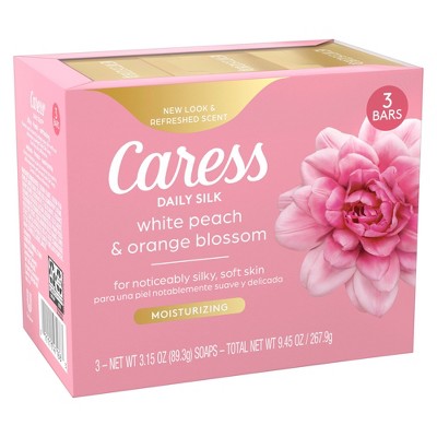 Caress Women's Bar Soap Daily Silk White Peach & Orange Blossom for All Skin - 3.15oz/3pk