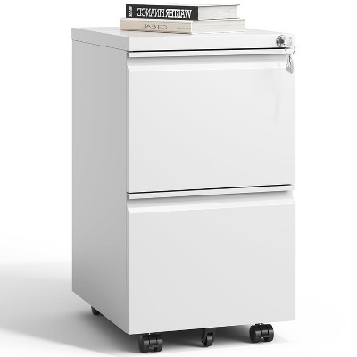 Munora - 2-Drawer Mobile File Cabinet with Lock - Heavy Duty Under Desk Storage - White