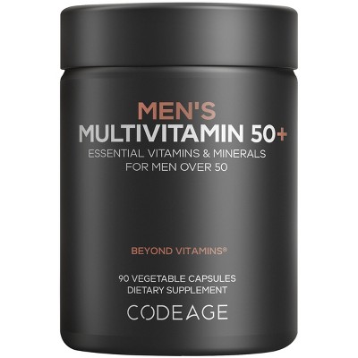 Codeage Men's Multivitamin 50+ Supplement - Essential Vitamins for Men Over 50 Years Old, Minerals, Turmeric, Probiotics & Botanicals, 90 Capsules