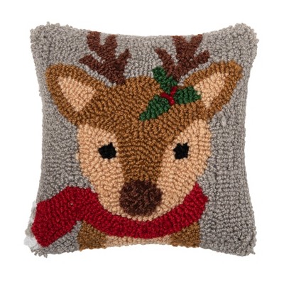 C&F Home Woodland Reindeer Christmas Hooked Pillow, 8" x 8"