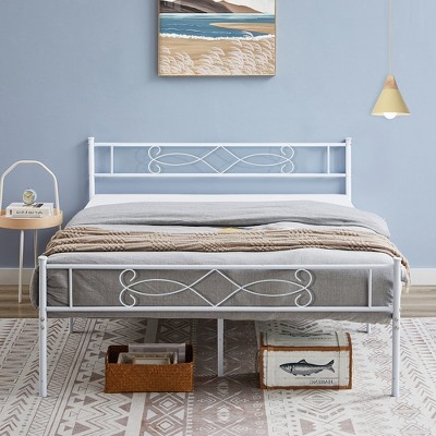 VECELO Modern Bed Frame Metal Platform Bed with Headboard & Footboard, Underbed Storage No Box Spring Needed