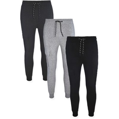 Hype Men's 3-Pack Fleece Cargo Jogger Sweatpants with Pockets