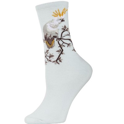 Memoi Women's Cockatoo Limited Edition Cotton Blend Art Crew Sock Light Blue 9-11