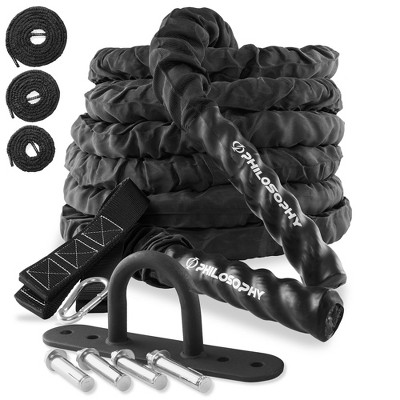 Philosophy Gym Exercise Battle Rope with Cover and Anchor Kit for Fitness Training, Conditioning