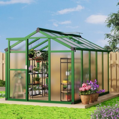 TROPOW 6x10 FT Polycarbonate Greenhouse for Outdoors, Heavy Duty Aluminum Frame, Single Swing Door, Adjustable Vent Windows, Green House for Garden