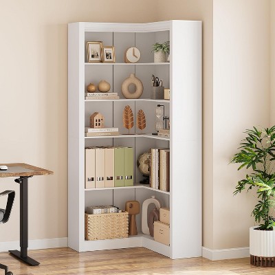 71.8" Farmhouse Corner Bookcase, 5-Tier L-Shaped Bookshelf with Heavy Duty Storage, Space-Saving Display Shelf for Living Room, Office