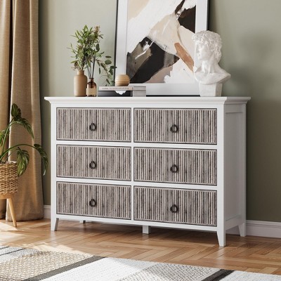 Whizmax 6 Drawers Dresser for Bedroom, Modern Closet Chest with Waveform Fluted Dresser, For Hallway Closet Bedroom Living Room